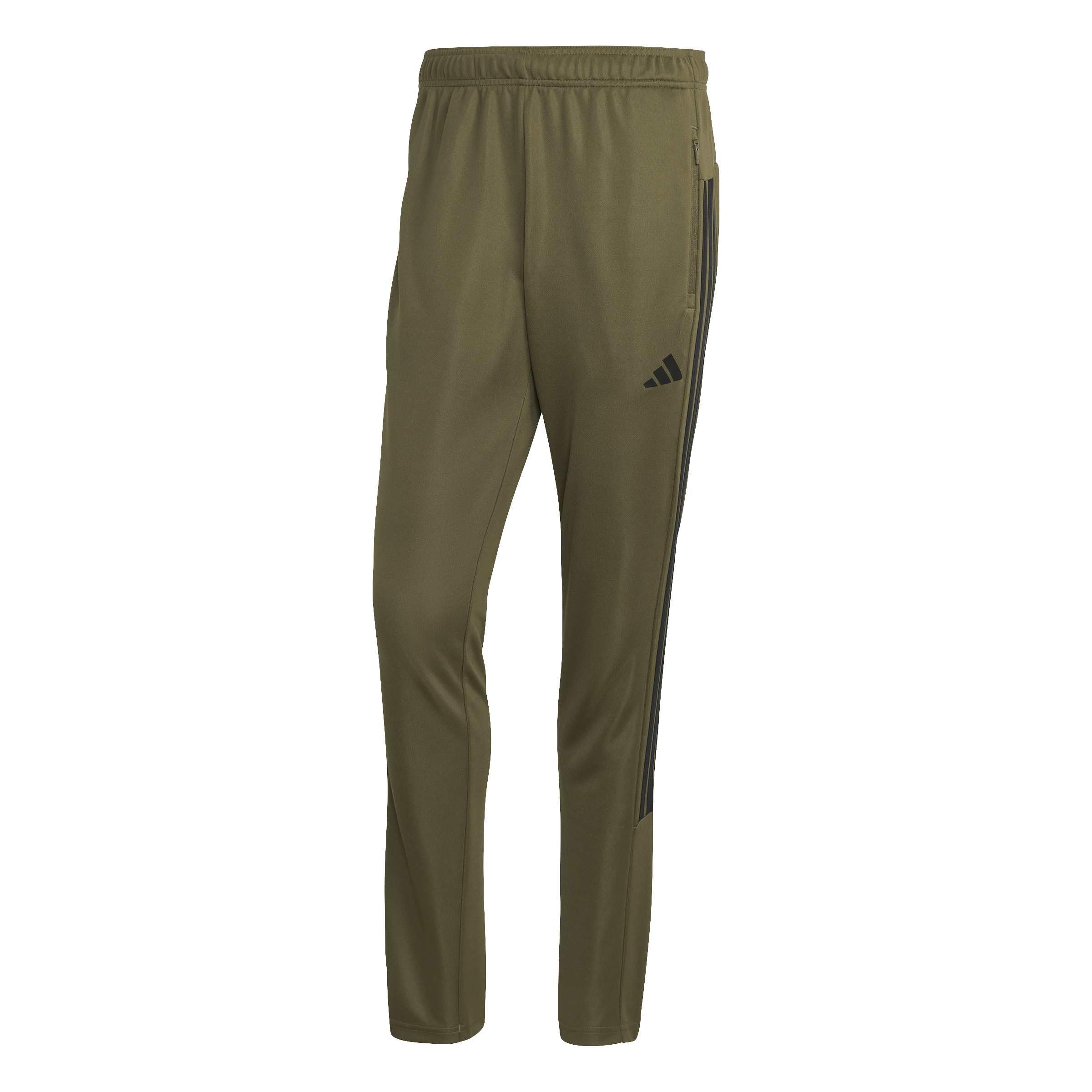 adidas Men's Workout Essentials All-Set 3-Stripes Knit Pants, Olive strata/Black, XS
