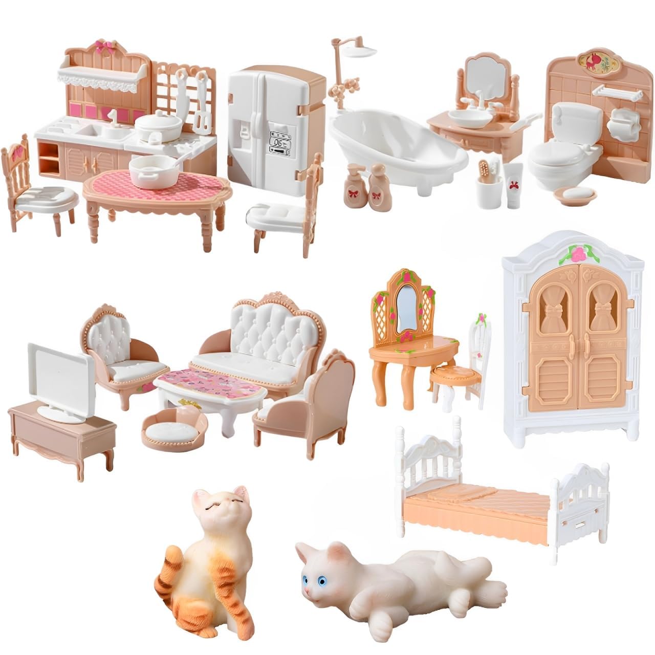 34Pcs Dolls House Furniture, Miniature Dollhouse Furniture Set Creative Play House Accessories for Imaginative Play Educational Toy for Doll House Enthusiasts
