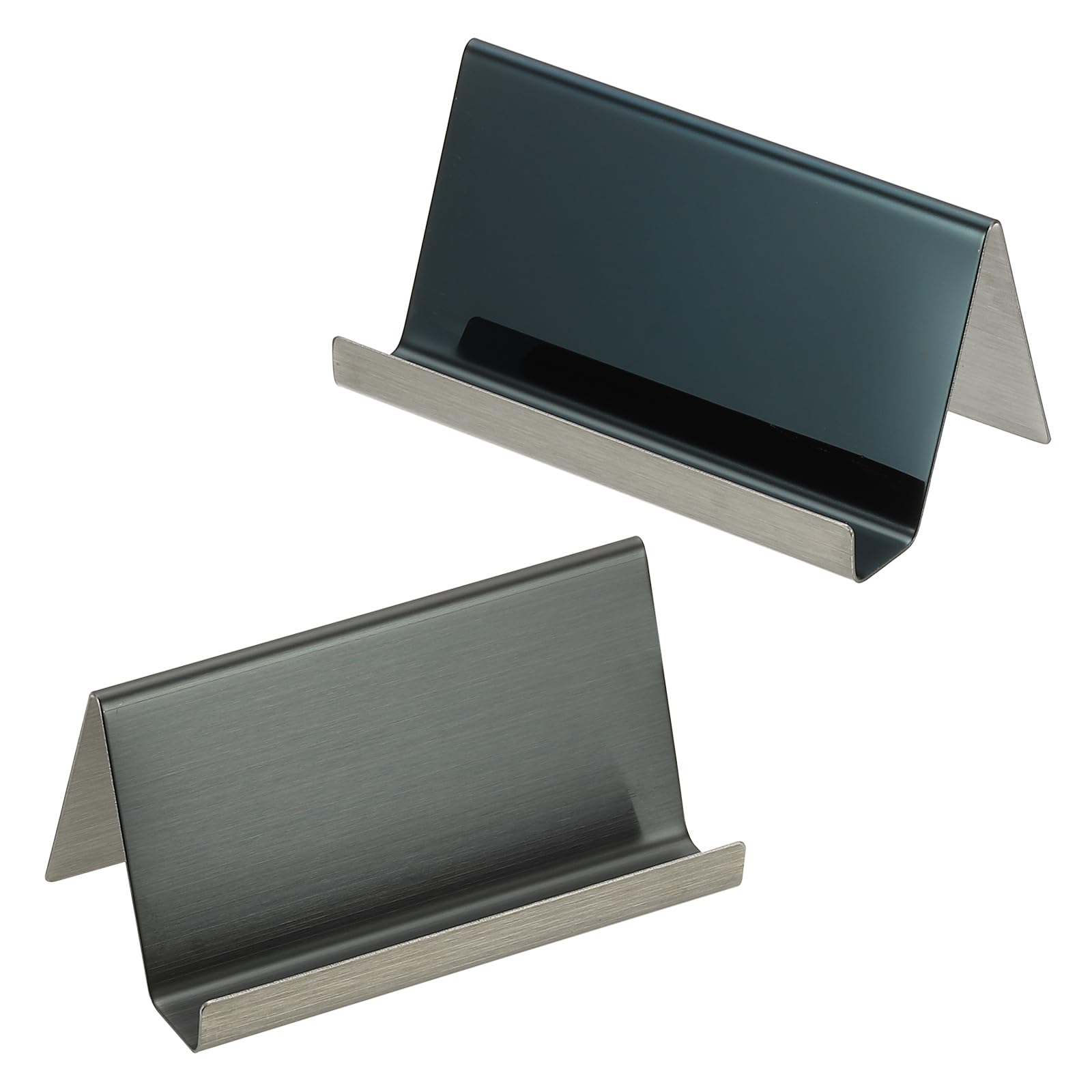 PATIKIL Business Card Holder for Desk 2Pcs Business Card Holders Stainless Steel Card Stand Organizer Cards Display for Office Exhibition Black