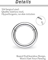 Vista 16 de Ocptiy 6G 8G 12G 14G 16G Anillos de tabique con bisagras Calibradores Túneles Tapones Pendientes Kit de estiramiento de acero quirúrgico con Juego