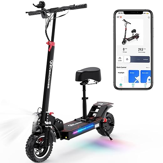 EVERCROSS H7 Electric Scooter for Adults With Seat, App-Enabled, 800W Motor Up to 28Mph, Folding Offroad E-Scooter With 10'' Solid Tires