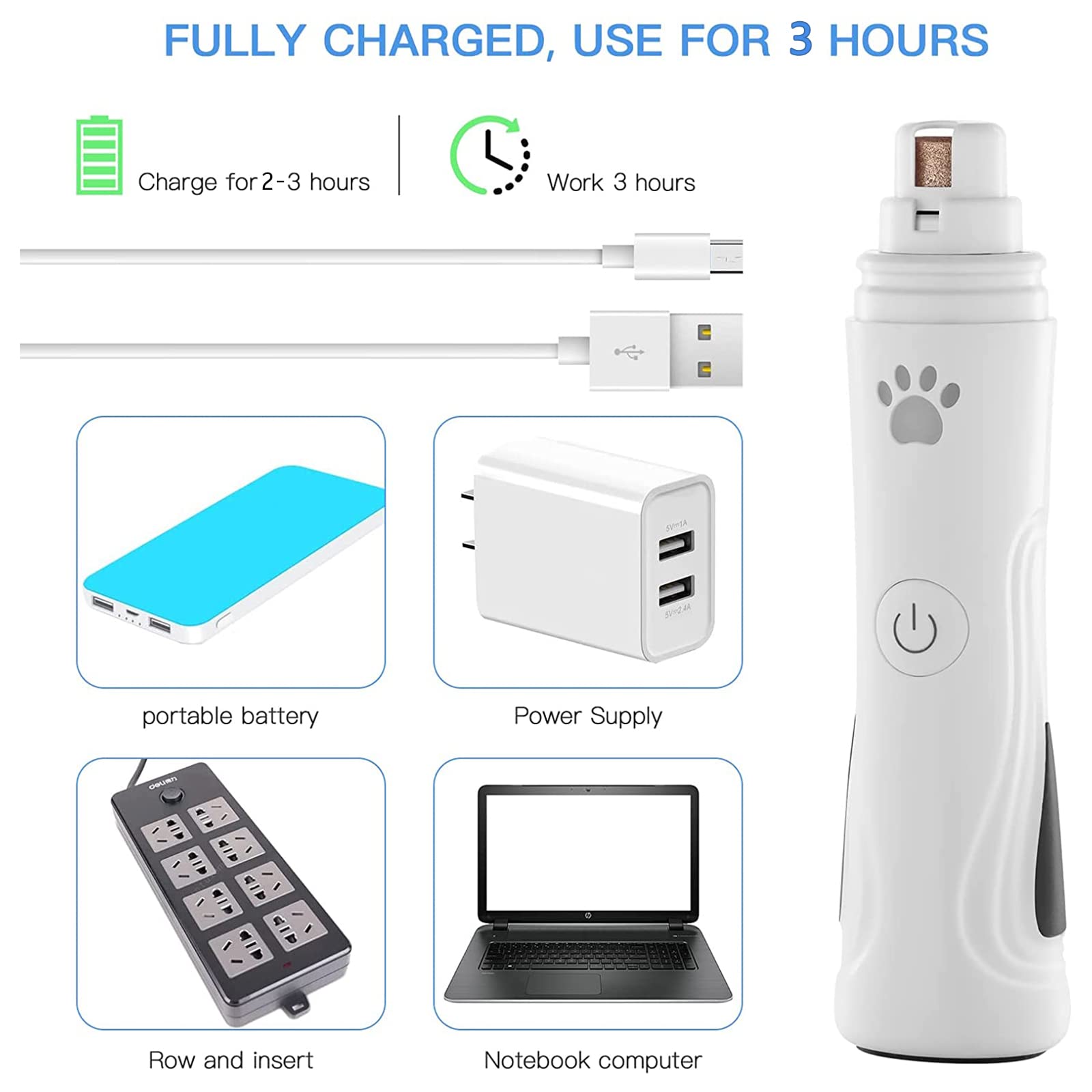 Lime À Ongle Chien Et Chat avec 2 Lumières LED,Coupe Ongle Chien Electrique, Ponceuse pour Ongles,Broyeur À Griffes pour Chien, avec 2 Vitesses, 60DB Ultra-Silencieux, USB Charge Rapide