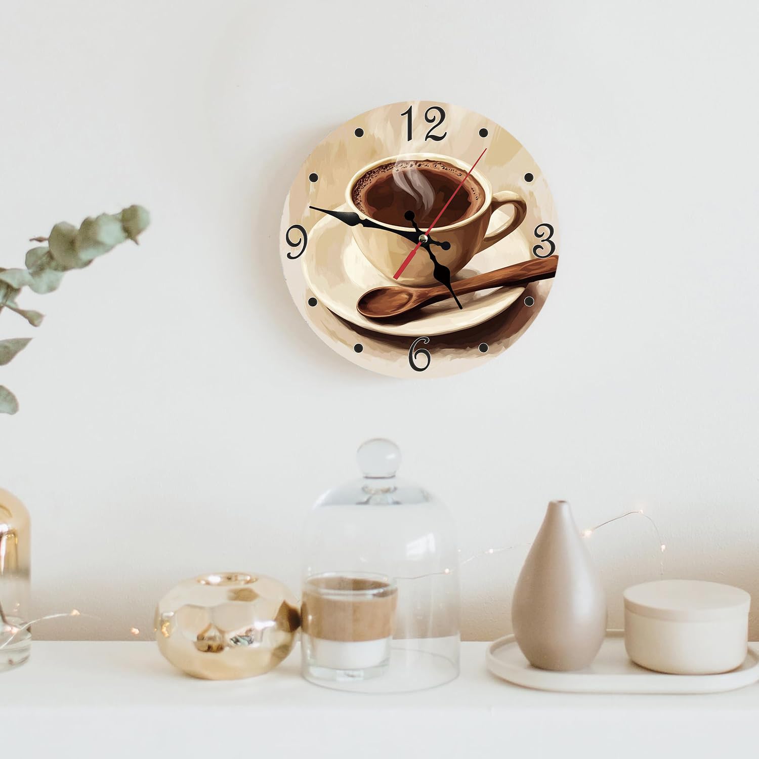 Reloj de pared redondo silencioso de 10 pulgadas, funciona con pilas, decorativo para sala de estar, dormitorio, cocina, baño, comedor, oficina o escuela (taza de café marrón)