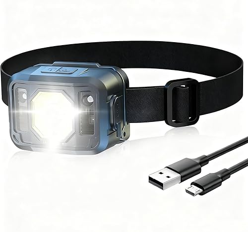 WARSUN Linterna frontal LED recargable súper brillante con 6 modos para equipo de campamento y senderismo, impermeable, IPX4, con sensor de