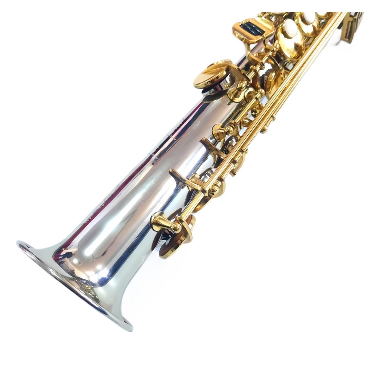 Sassofono Saxophone In Si Bemolle In Rame Bianco Con Chiavi E Accessori Placcati In Oro Argentato Sassofono