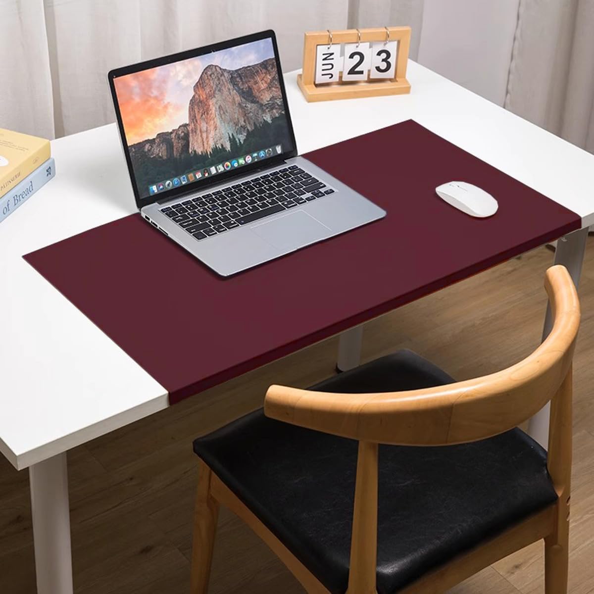 Large Leather Desk Pad with Edge Protection, Non-Slip Waterproof Desk Mat for Writing Work Game, Smooth Extended Laptop Mouse Keyboard Pads (Red,100x40cm)