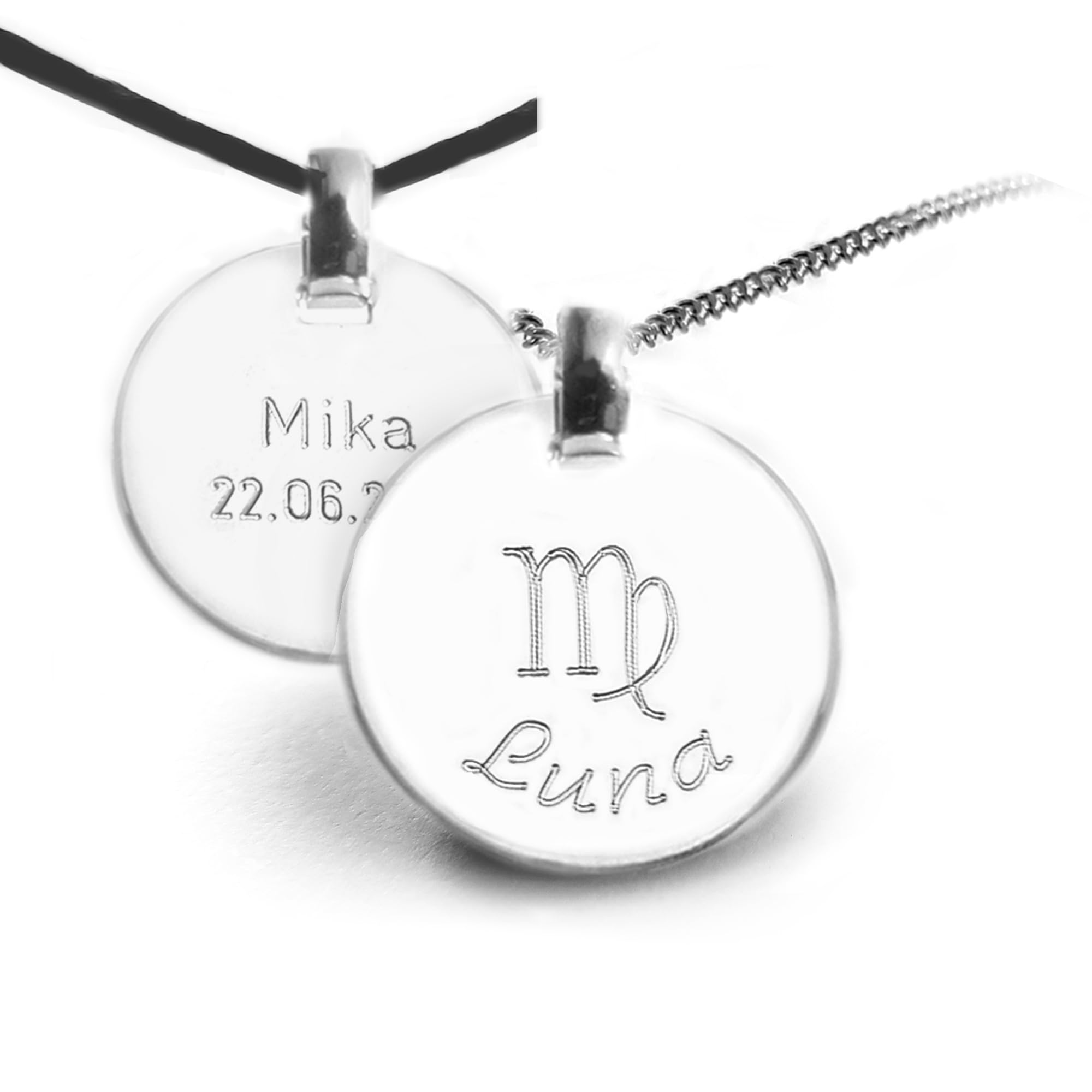 Personalisierte Sternzeichen Kette, 925 Silber Anhänger mit Gravur