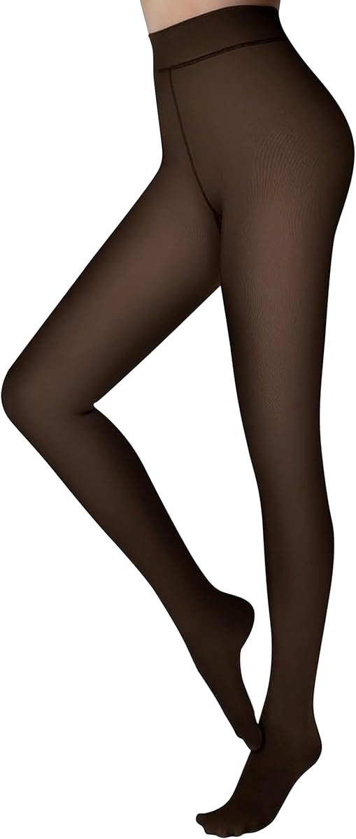 Women's Fleece-Lined Tights, Winter Sheer Thermal Pantyhose Fake Translucent Lifting Hips Leggings, 6 Sizes Choose