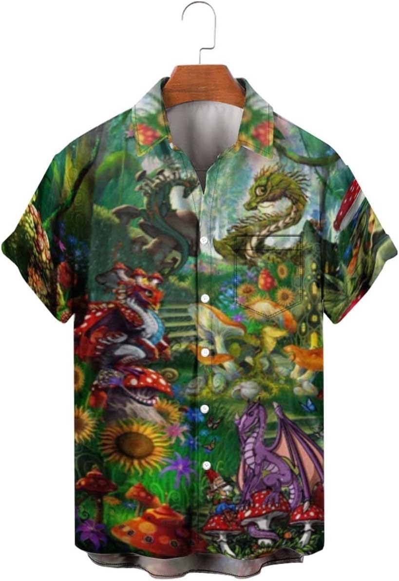 Front view of the Cruise Men's Tropical Button-Down Shirt on a hanger, displaying the full graphic pattern.