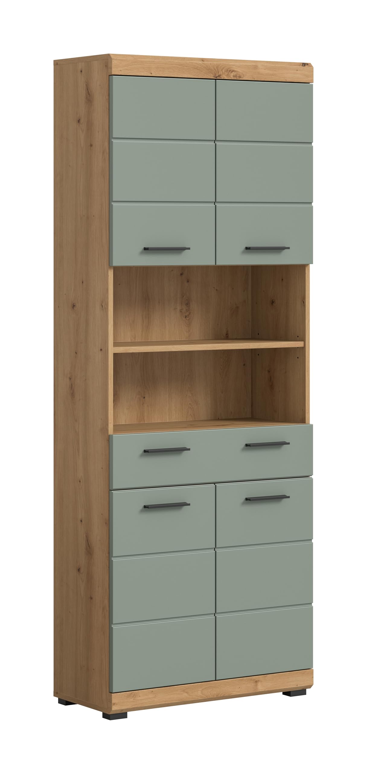 xonox.home - Hochschrank Scout 74x191x31 cm in Artisan Eiche und Salbei - Badmöbel Badset Badezimmerkombination - nordisches Design robust und langlebig hochwertig verarbeitet