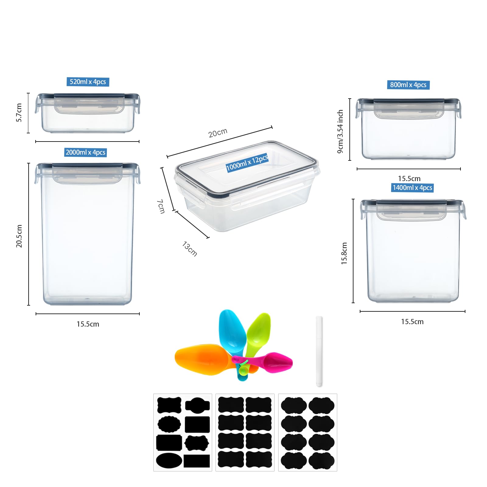 Ordeluxe 28 Contenitori Ermetici per Alimenti,scatola ermetica per alimenti, scatola alimentare in plastica per cucina, conservazione degli alimenti per farina, cereales