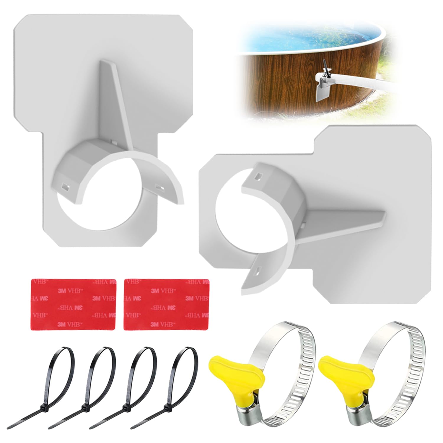 Okdance 2Pcs Swimming Pool Pipe Holders, Above Ground Pool Accessories with Pipe Holder and Cable Ties, Pool Hose Support Preventing Pipes Sagging Accessory Designed to Fit On Pools