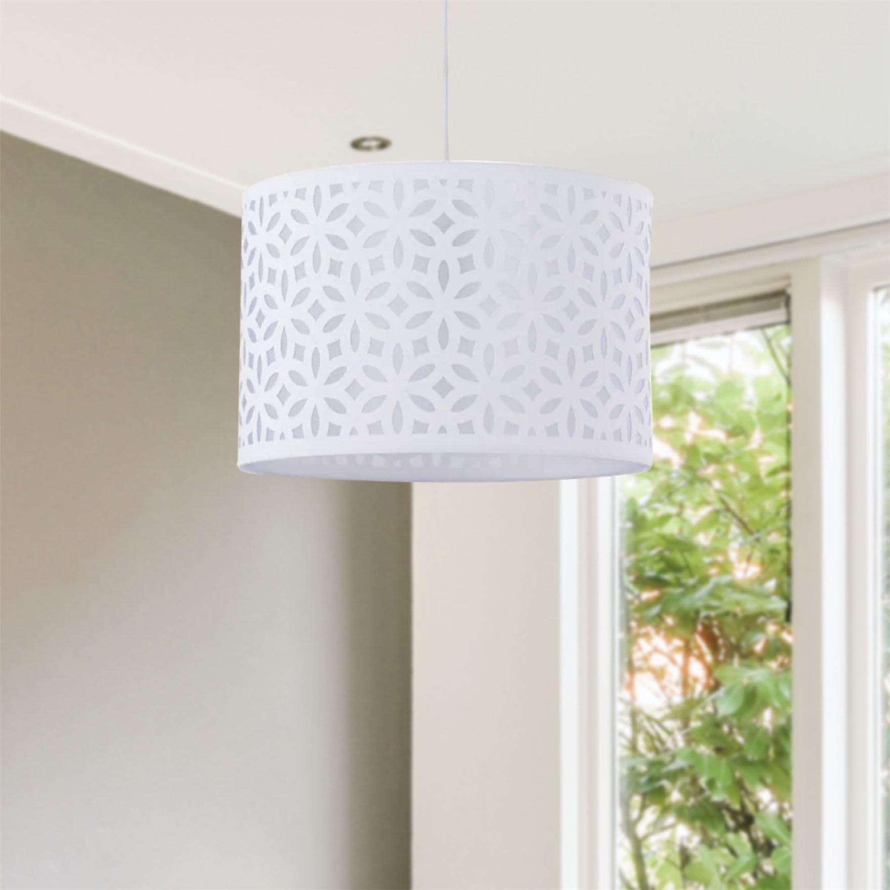 Firstchoicelighting White Pendant Shade, Easy Fit Ceiling Lightshade, Modern Cut Out Design, Diameter 30Cm