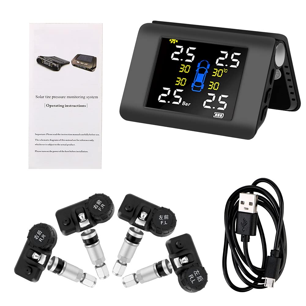 Tpms Système de surveillance de la pression des pneus de voiture Affichage de l'alimentation solaire avec 4 capteurs externes ou intégrés Capteur Pression Pneu (Color : Internal Sensors)