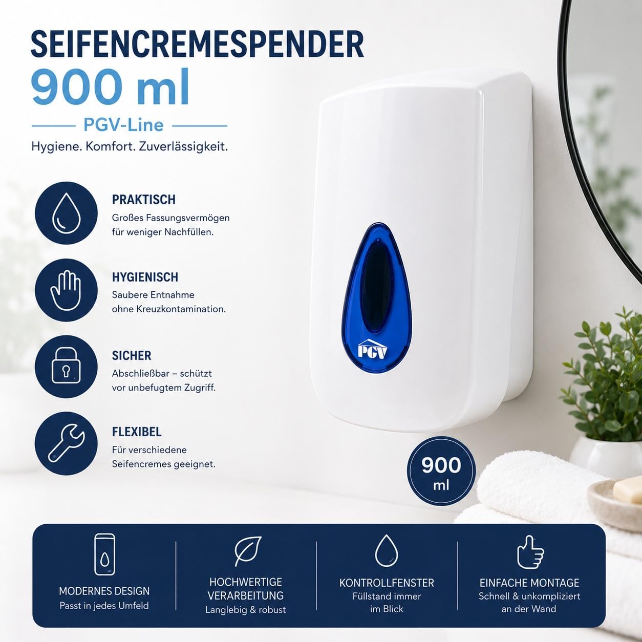 Dispensador de jabón de 900 ml para montaje en pared PGV-Line
