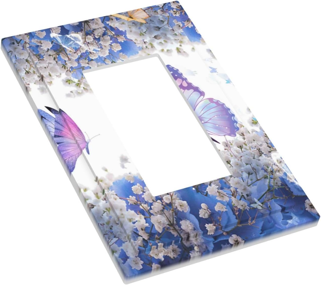 Purplish Blue Flowers Butterflies 1 Gang Single Rocker Wall Plate Cover Decora Light Switch Covers Decorative Electrical Outlet Switchplate Colorful Floral Bushes Butterfly Gfci Faceplate