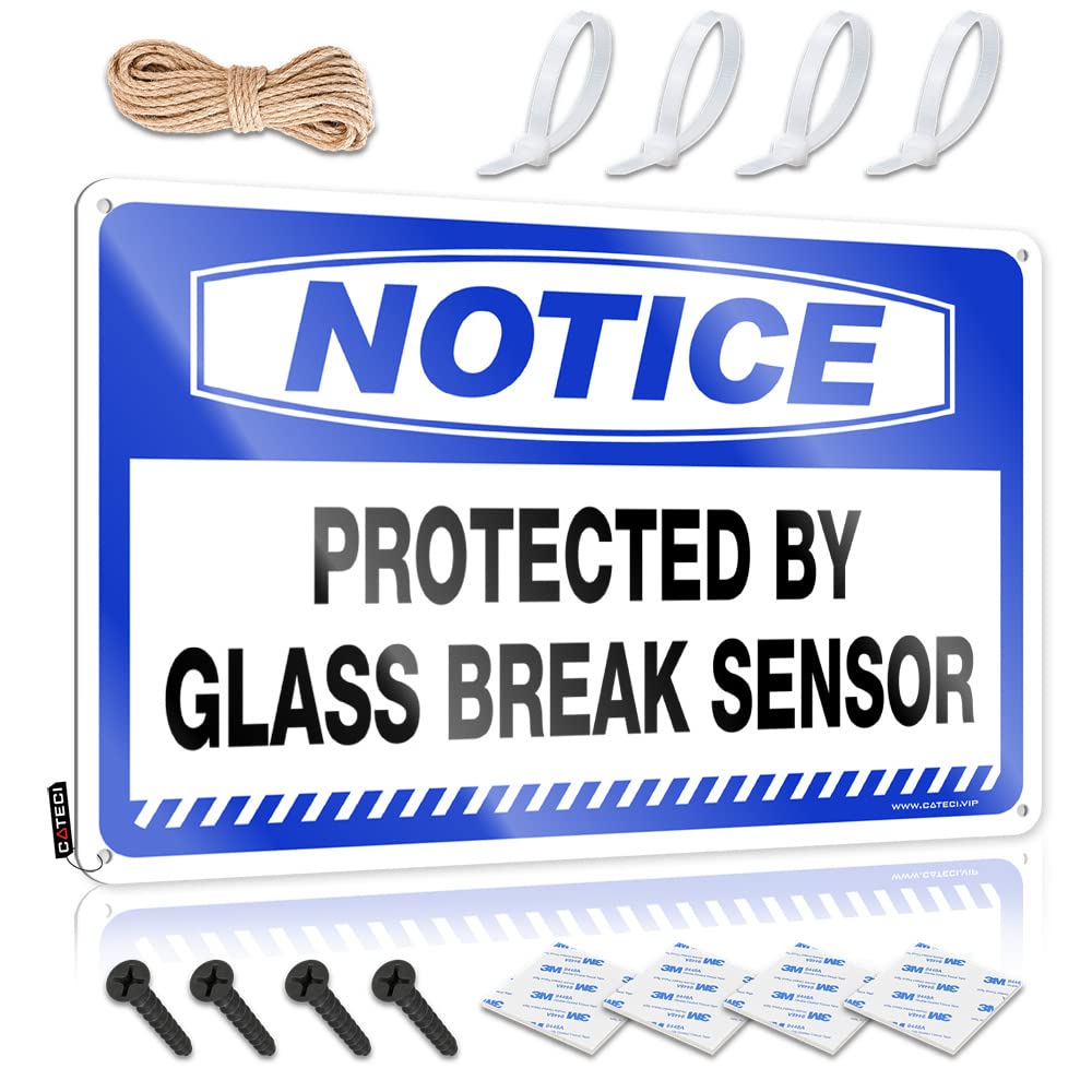 BRUNTELO Cave Door Sign Notice Protected By Glass Break Sensor Tin Sign Office Tin Sign Bar Stuff For Man Cave
