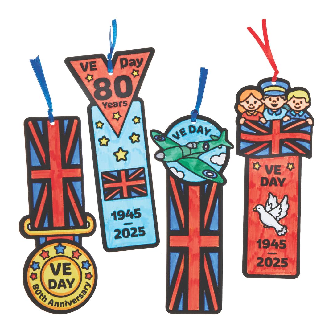 Baker Ross FN545 VE Day Fuzzy Art Bookmarks - Pack of 12, VE Day for Kids VE Day 80th Anniversary, Black, 19cm - Image 3