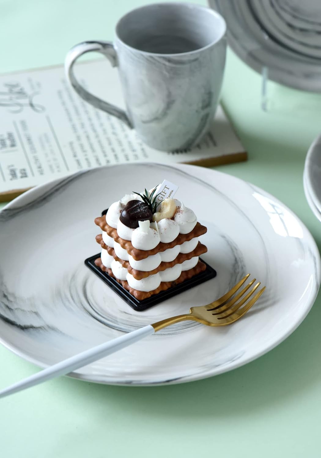 16 Piece Marble Dishes Dinnerware Sets, Marble Porcelain Dinnerware Set, Grey (4×Dinner Plates, 4×Dessert Plates, 4×Bowls, 4×Mugs, 16 Pack)