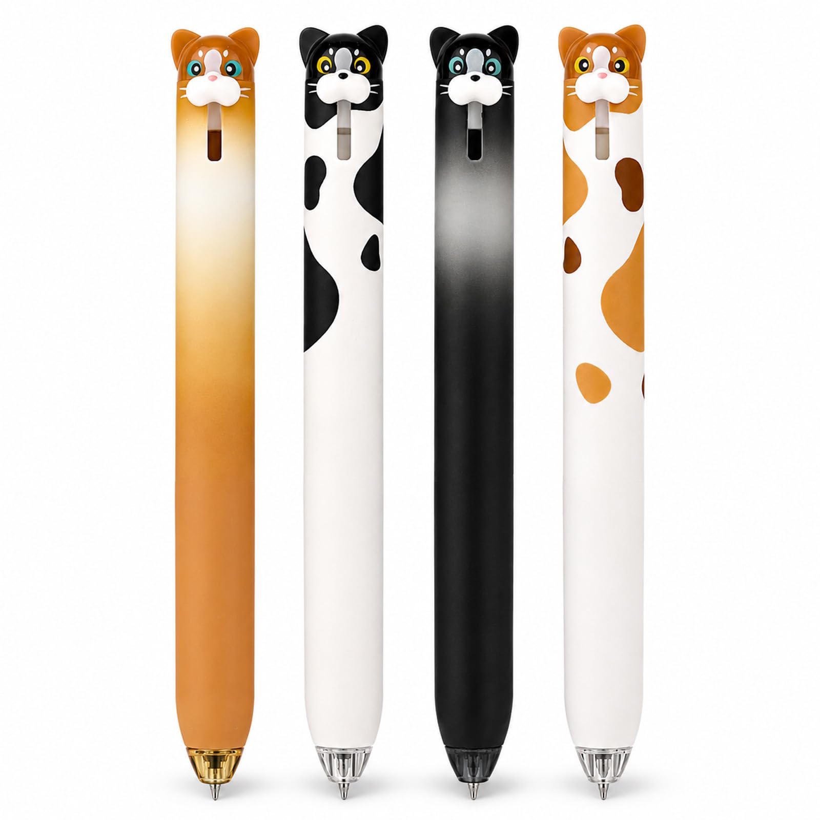 Vixano 4PCS Cat Pens Black Ink, Pens Multipack with 3D Cat Charm and Retractable Press Design, Cute Pen 0.5mm Plastic Ballpoint Pens for School Office Journal Daily Writing Gift