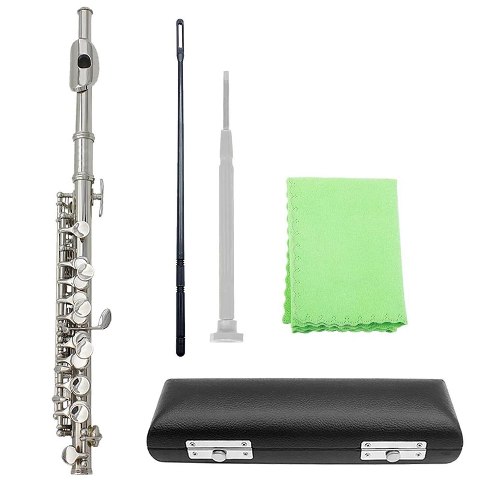 Classic Flet Poprzeczny Klucz C Piccolo 16 Z Zamkniętym Otworem Korpus Miedzioniklowy O Połowie Rozmiaru Profesjonalny Instrument Dęty Drewniany(Silver)