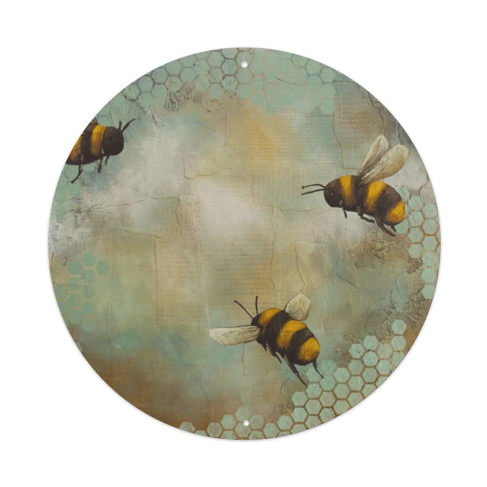 Animal Artwork Three Little Bees Vintage Metal Tin Sign Plaque Wall Decor for Cafe, Club Bar, Office, Garden Metal Poster 8x8Inch