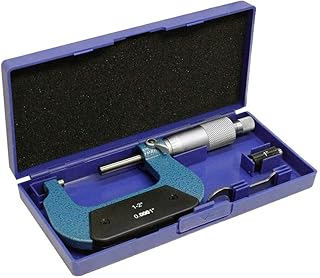 MH GLOBAL 1-2 Inch Outside Micrometer .0001 Inch Graduation Solid Metal Frame with Plastic Case