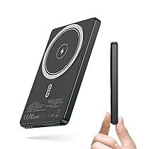 NOHON Wireless Magnetico Power Bank: 5000mAh Ultra-slim 8MM Caricatore Magsafe-Powerbank | Batteria Portatile PD 20W USB-C Ricarica Compatibile con iPhone 16, 15, 14, 13, 12, Mini, Pro, Pro Max(Grigio Nero)