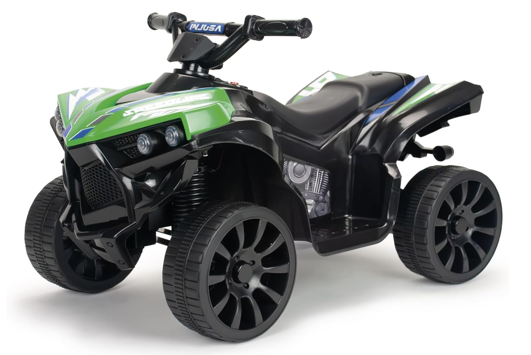 Quad Elektryczny Dla Dzieci 6V Zielony – Wyścigowy Quad Na Akumulator od 18 Miesięcy – Z Biegiem Wstecznym, Światłami LED, Dźwiękami i Hamulcem Elektrycznym – Bezpieczny Pojazd Dla Dzieci – INJUSA