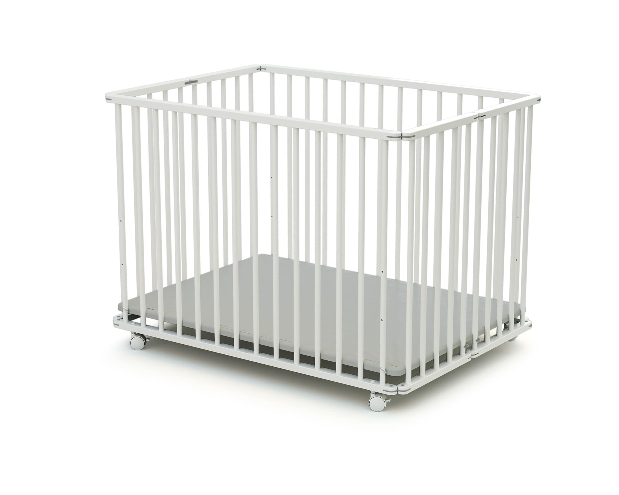 WEBABY - Box bambini pieghevole legno con ruote - Bianco - 70 x 100 cm