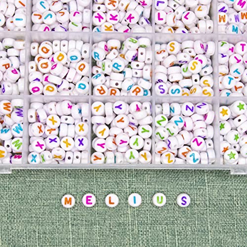 Image of Melius Acrylic Colorful Letter Beads, 1450 Pcs 4x7mm Round Alphabet Beads in 28 Grid Box for Jewelry Making, DIY Bracelets, Necklaces, Key Chains, Bracelets (4x7mm, Colorful) (Pack of 2)