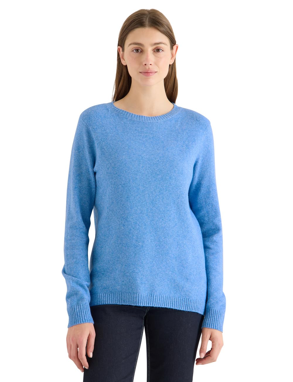 Cecil Women's Fountain Blue Melange Soft Pullover In Plain Colour L