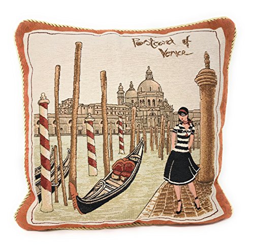 Dada Bedding Throw Pillow Cover - Luxury Elegant Accent Scenery Postcard Of Venice Italy 1 Piece Tapestry Decorative Cushion Cover- 18" X 18" #TOP12