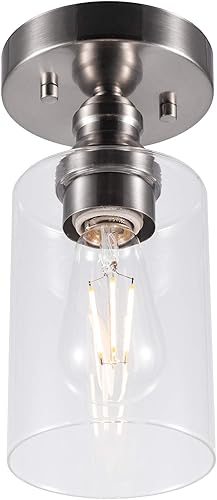 Miniatura 3 de Lámpara de techo semiempotrada, base mediana E26, carcasa de metal con vidrio transparente, bombillas no incluidas, paquete de 2