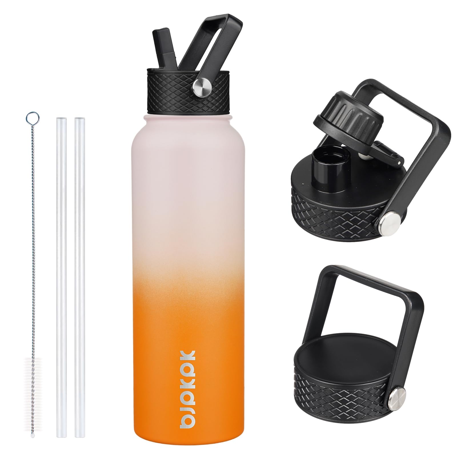 BJPKPK Insulated Water Bottles with Straw Lid, 40oz Stainless Steel Water Bottles with 3 Lids, BPA Free Leakproof Thermo, Tumblers, Cups for Sports,