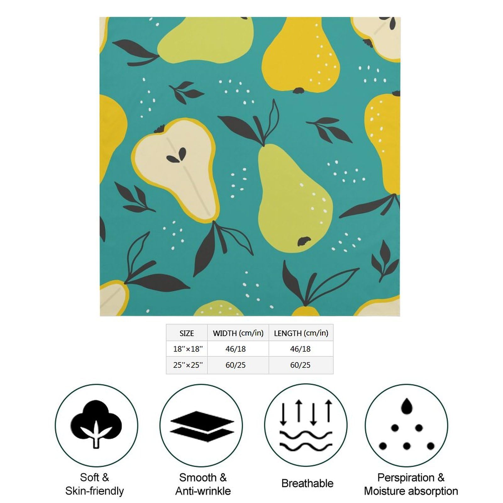 Csemeie Fruit Pear Pattern Bandana Hair Scarf Headband Adjustable Neckerchief for Men Women Decor