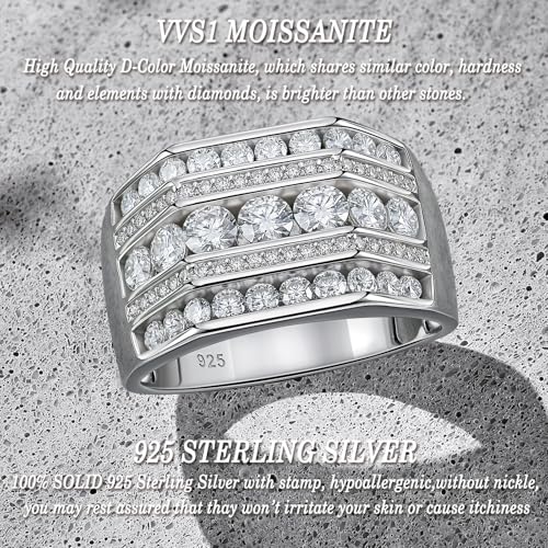 D Color VVS1 Moissanite Wide Mens Wedding Band 925 Sterling Silver Promise Rings For Him Engagement Eternity Size 8-134