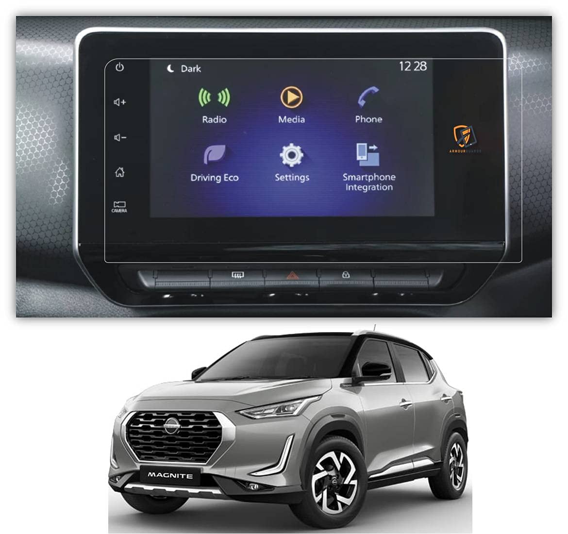 Armour Guards 9H Unbreakable Screen Protector Compatible With NISSAN MAGNITE Turbo XV DT CAR Touch Screen Infotainment System (8 Inch) (Transparent)