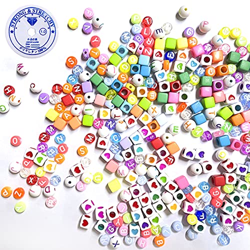 500 PCS Multi-Color Letter Beads Mixed with Round Acrylic Love Heart Round Letter Beads Alphabet Beads Used to Make Necklace Bracelet DIY Gifts