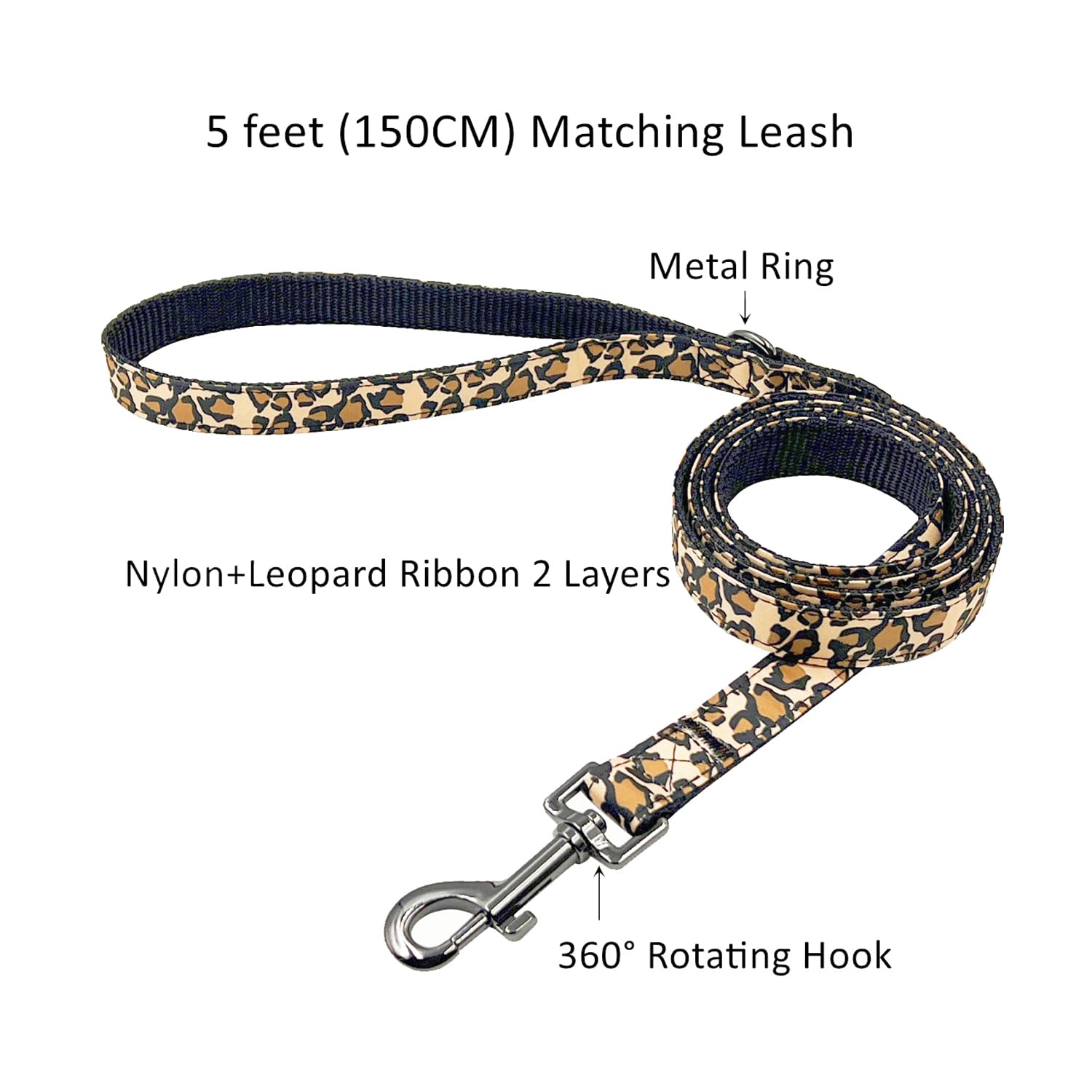 Olahibi Dog Bowtie Collar and Leash Combo Set, Brown Leopard Pattern, Nylon Webbing Plus Cotton Ribbon, 150CM Leash - Image 3