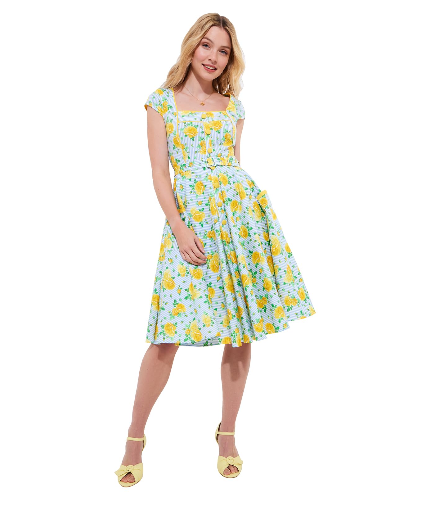 Joe Browns Women's Belted Floral Print Knee Length Dress, Regular Fit, Blue, UK 12