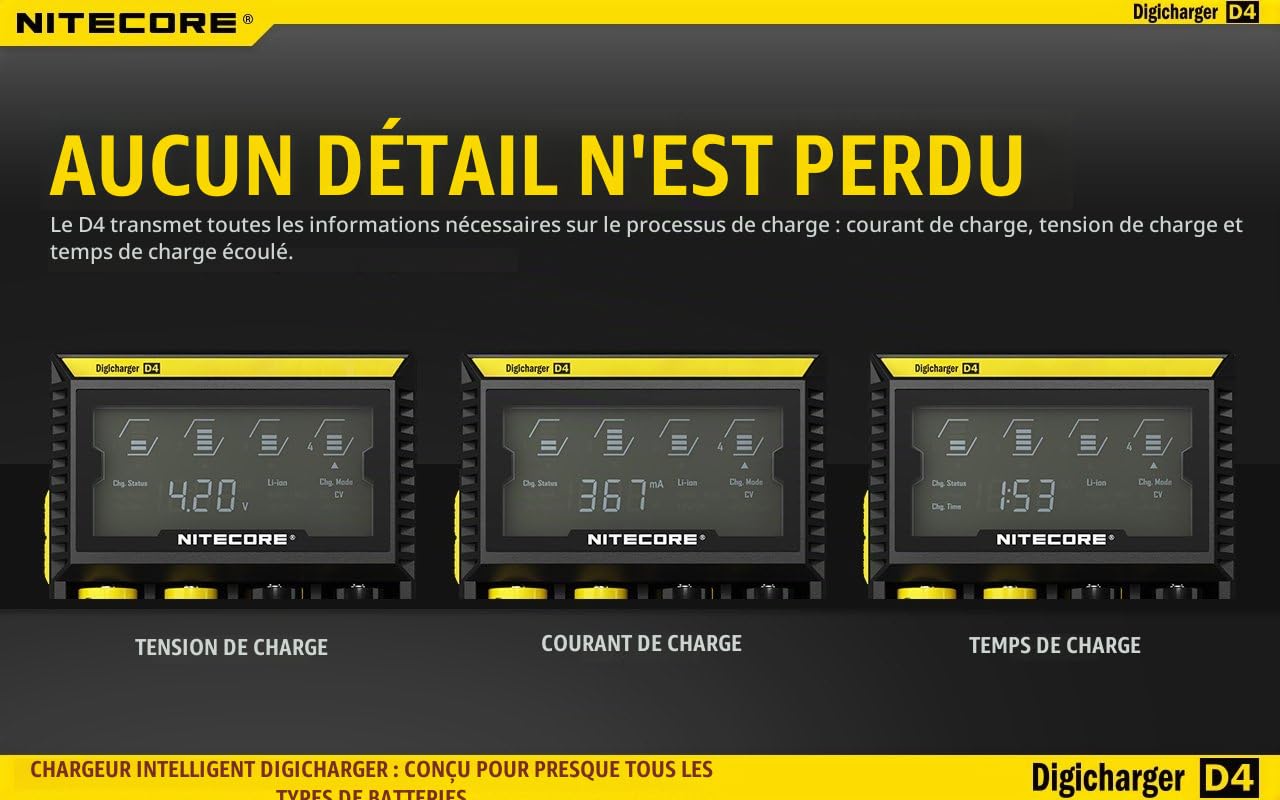 Nitecore D4 Chargeur de batterie Noir/Jaune