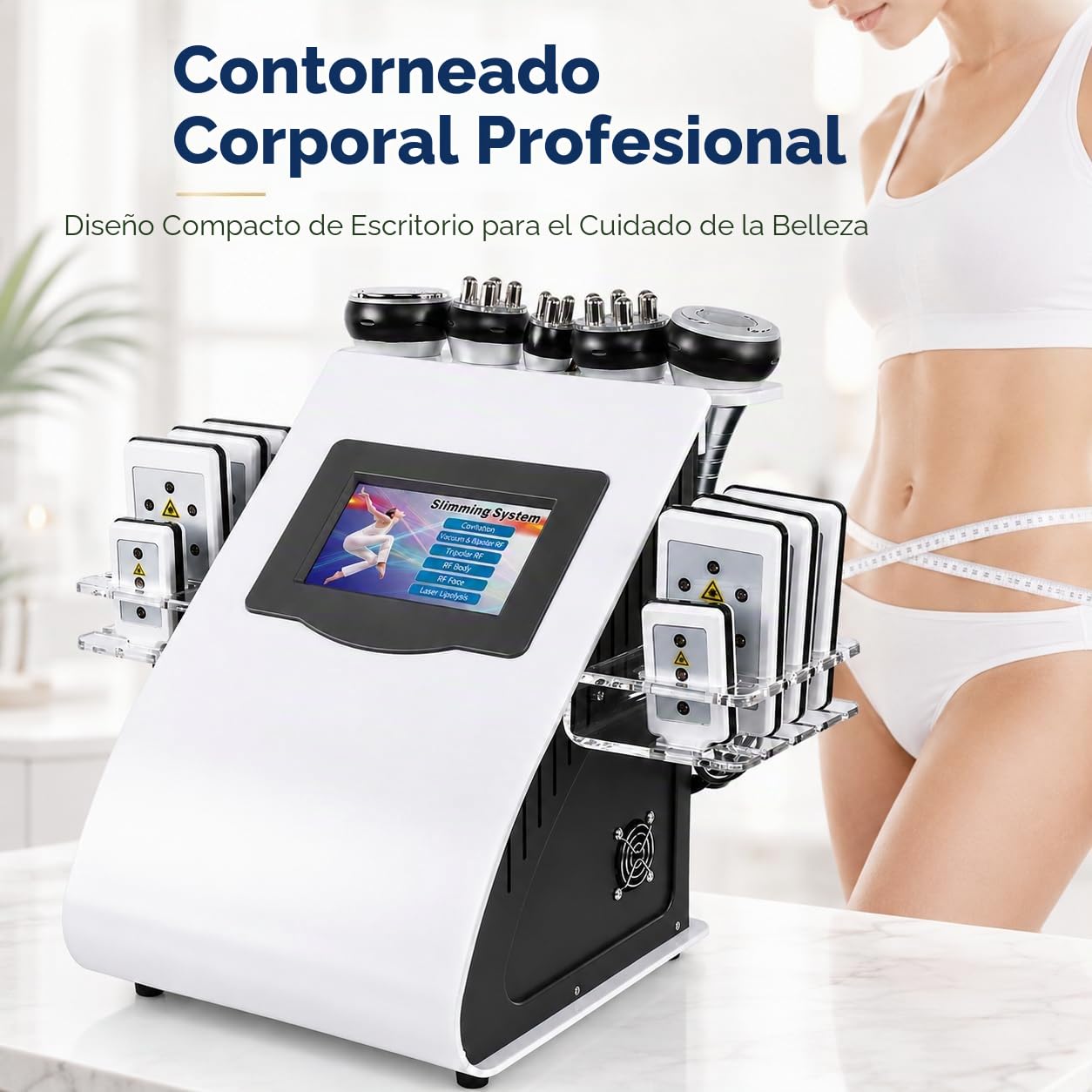 Máquina de cavitación 6 en 1: equipo multifuncional para modelar el cuerpo y belleza facial para cara, brazos, abdomen, cintura, muslos y nalgas