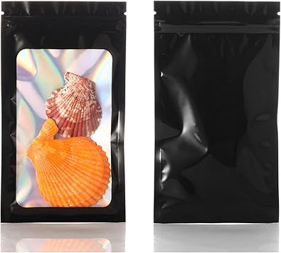 100 Pieces Smell Proof Bags Holographic Piecesaging Bags Storage Bag with Clear Window for Food Storage (Black Color,2.4 * 3.9 Inch)