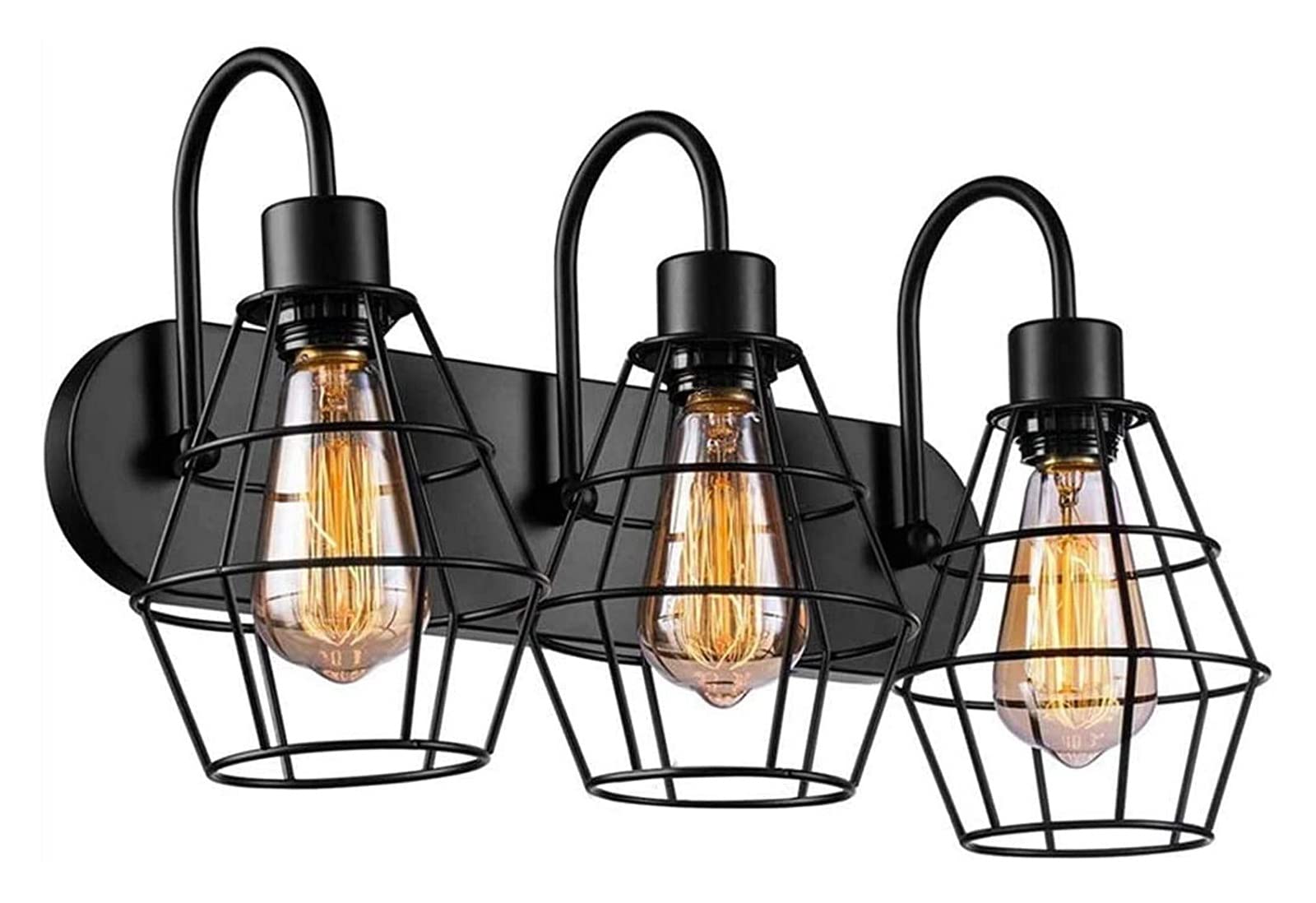 ZTCHSENZT Wall Lamp Vintage Industrial Wall Lights, Metal Cage Shade Black Finish E27 Lamp,Bathroom Vanity Light Fixture 3 Light,Holder Wall Sconce Lighting for Powder Room, Dressi