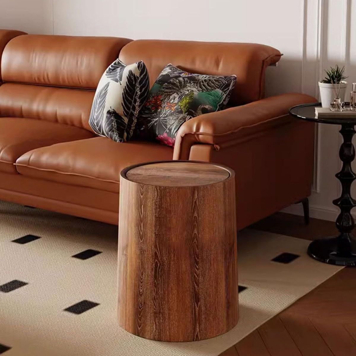 Kichvoe Papelera de Plástico Pp Imitación Madera 15l Tapa Abatible para Hogar y Oficina, Cubo de Basura Grande Decorativo para Baño, Sala y Dormitorio, Bote Resistente y Fácil de Limpiar