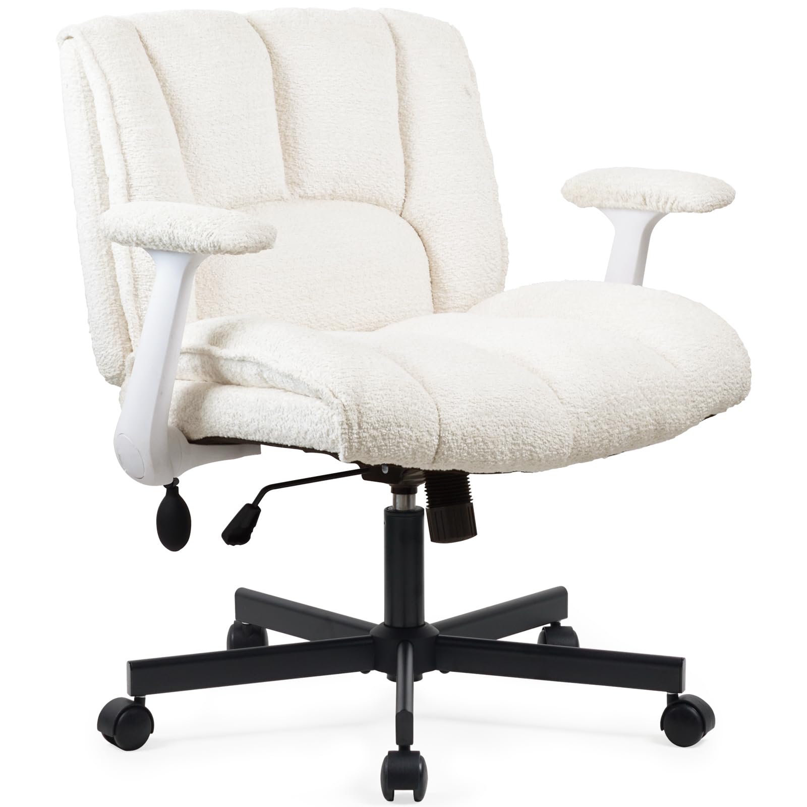 Criss Cross Legged Office Chair with Flip-Up Arms and Wheels, Wide Seat Desk Chair with Built-In Dynamic Airbag Lumbar Support, Modern Cross-Leg Chair