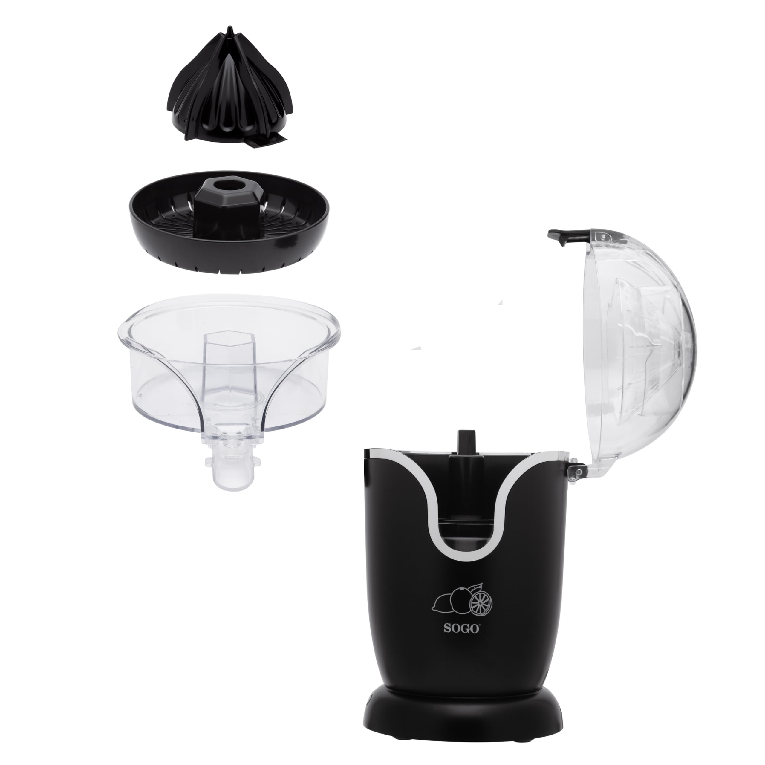SOGO Exprimidor de Zumo Eléctrico Automático 0.6L Bajo Consumo para Cítricos - Boquilla Antigoteo - Fácil de Limpiar - Exprimidor Compacto y Potente