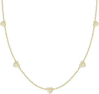 FUNEIA Dainty Silver Gold Necklaces for Women Trendy Non Tarnish 14K Gold Plated Cubic Zirconia Necklace Layered Cute Butterfly Heart Station Choker Necklace Stack for Wedding Prom Brides Jewelry