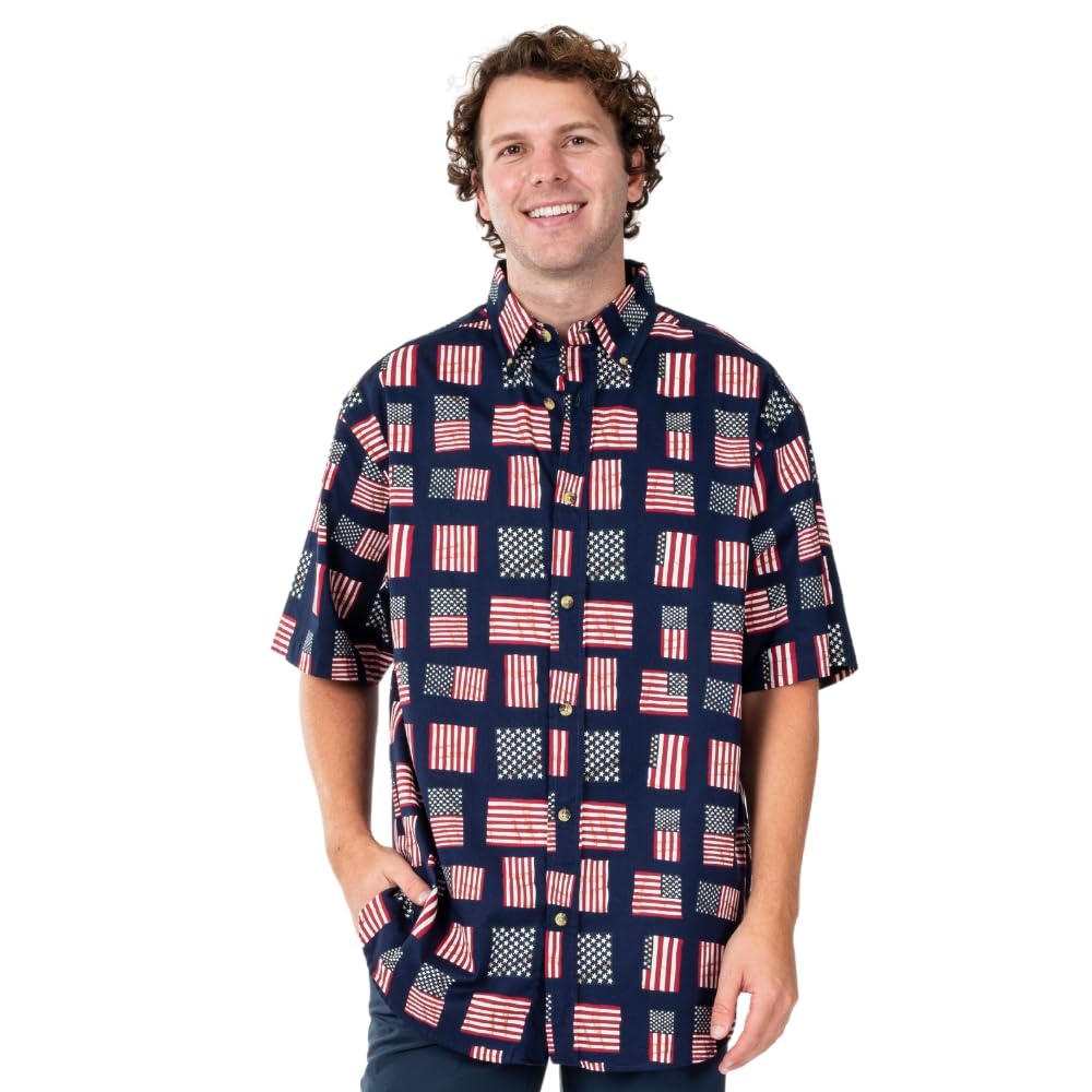American Summer Men's Eagle Fireworks Button Down